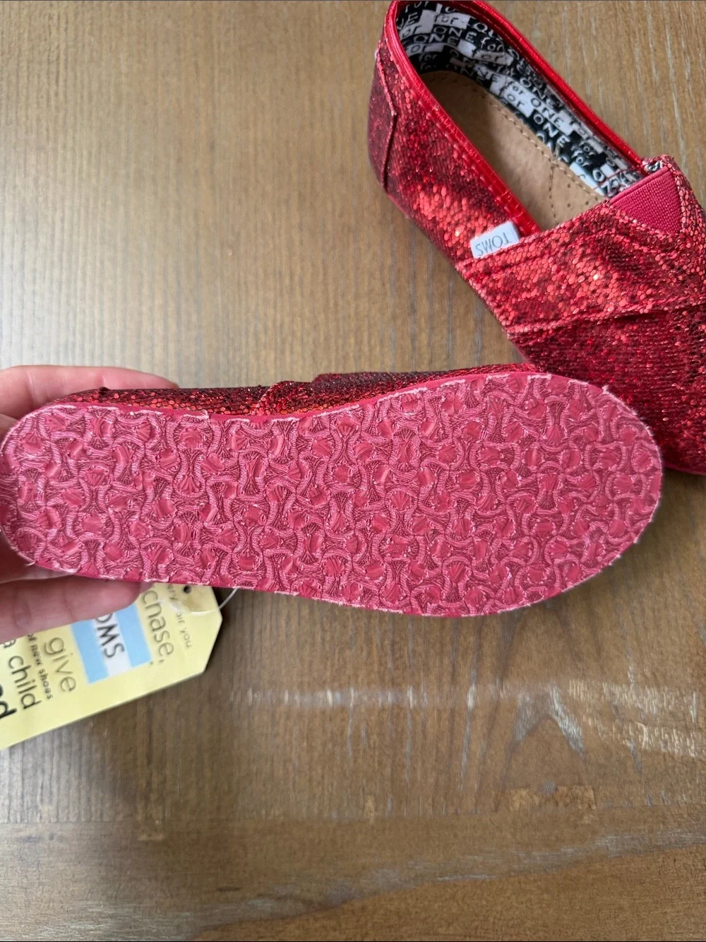 Toms Kids Red Glitter Moccasins